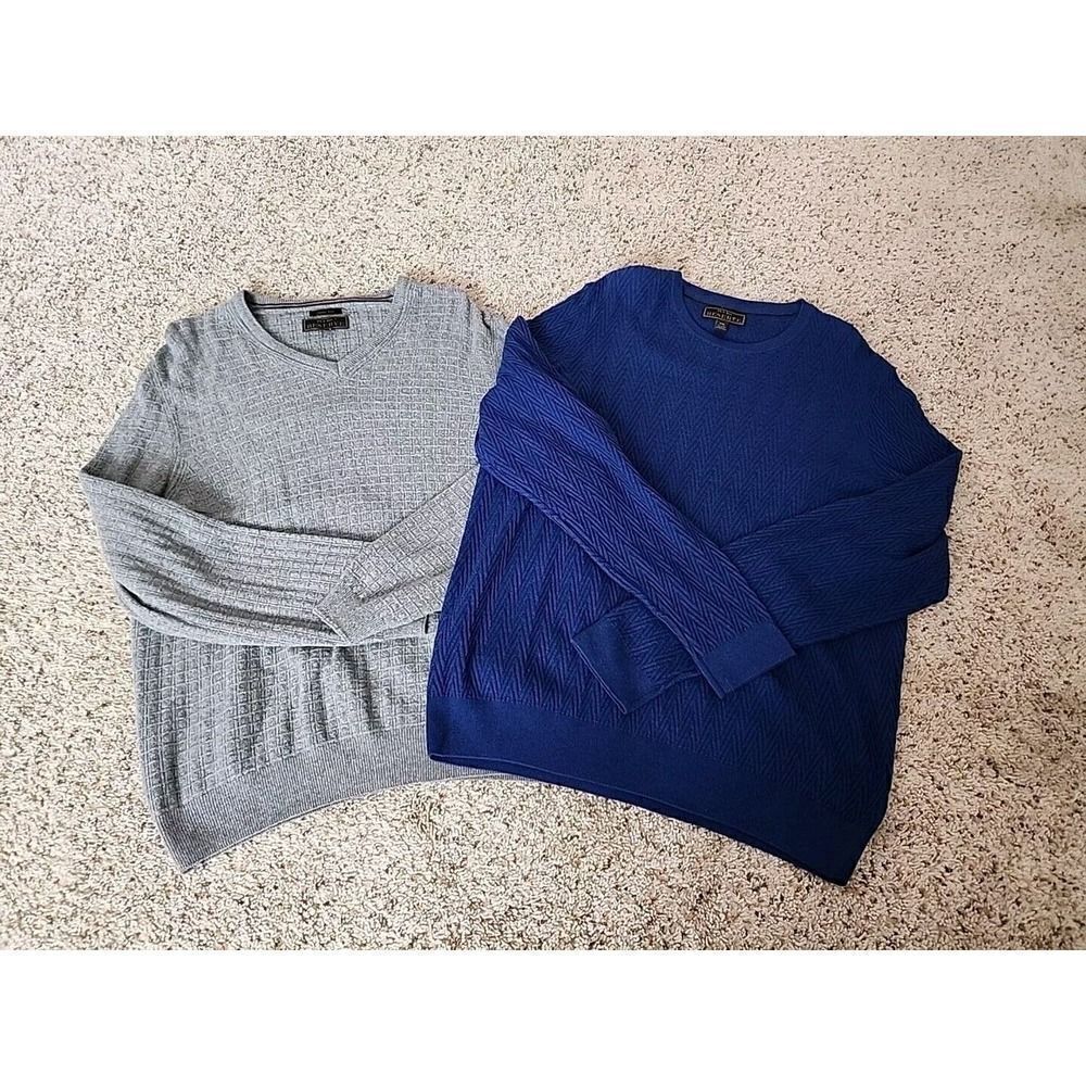 Lot of 2 Jos A Bank 2xl XXLReserve Sweaters WOOL COTTON ITALIAN YARN Blue Gray